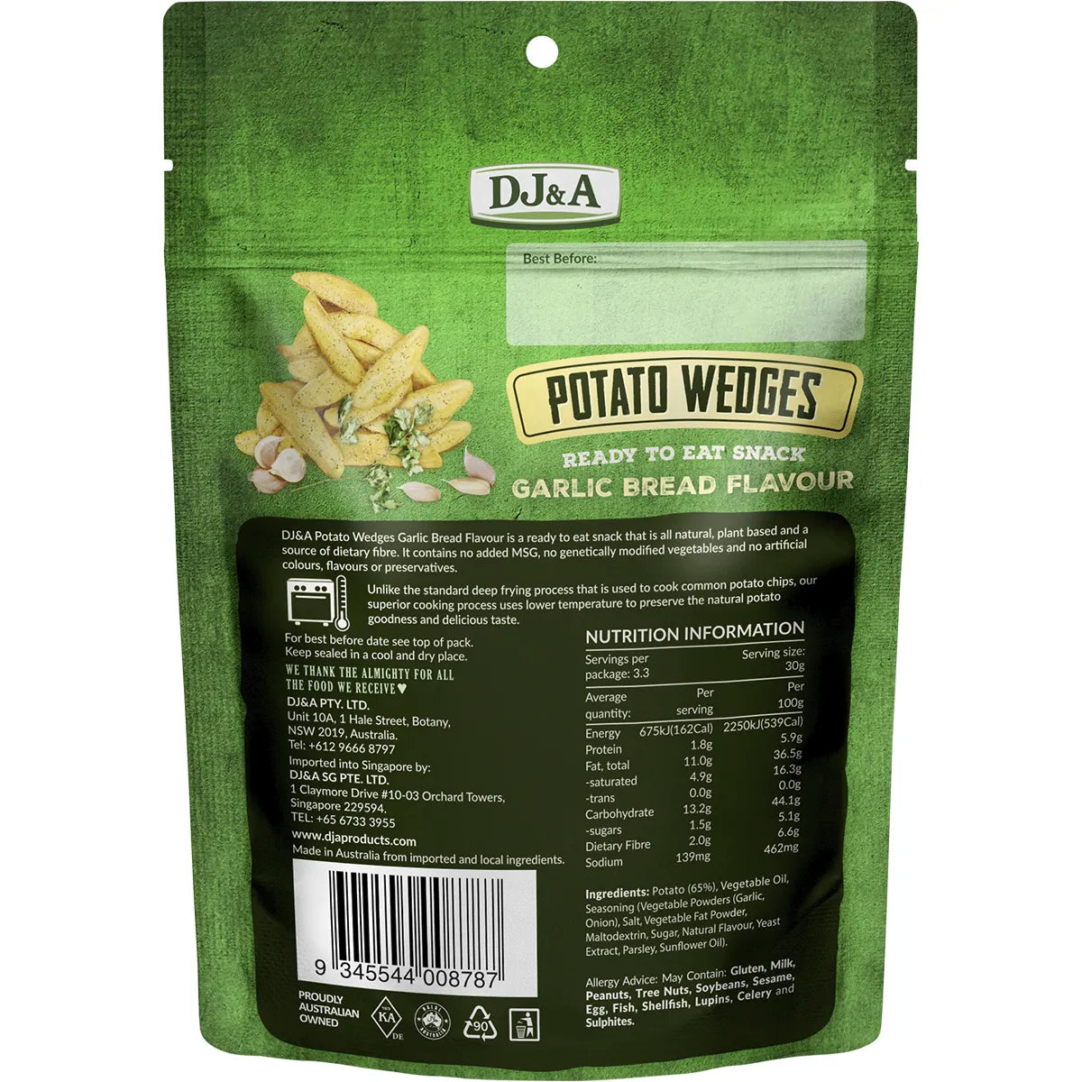 DJ&A- Potato Wedges Garlic Bread Flavour-9x100g