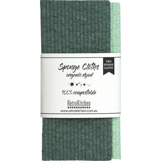 Retrokitchen- 100% Compostable Sponge Cloth Organic Dyed Forest-2pk