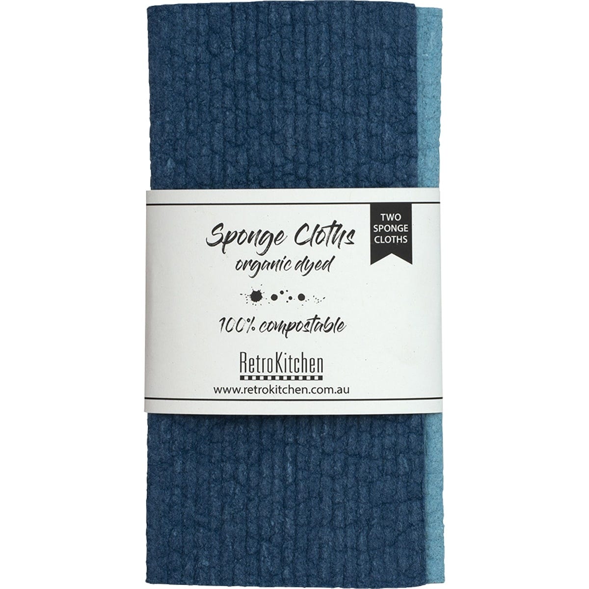 Retrokitchen- 100% Compostable Sponge Cloth Organic Dyed Marine-2pk