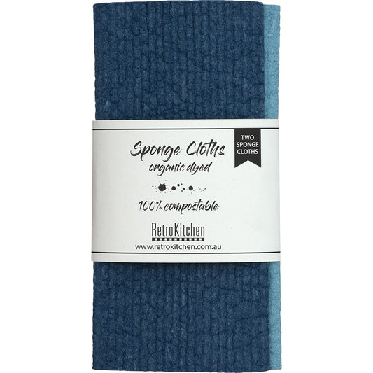 Retrokitchen- 100% Compostable Sponge Cloth Organic Dyed Marine-2pk