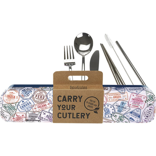 Retrokitchen- Passport Stamps Stainless Steel Cutlery Set