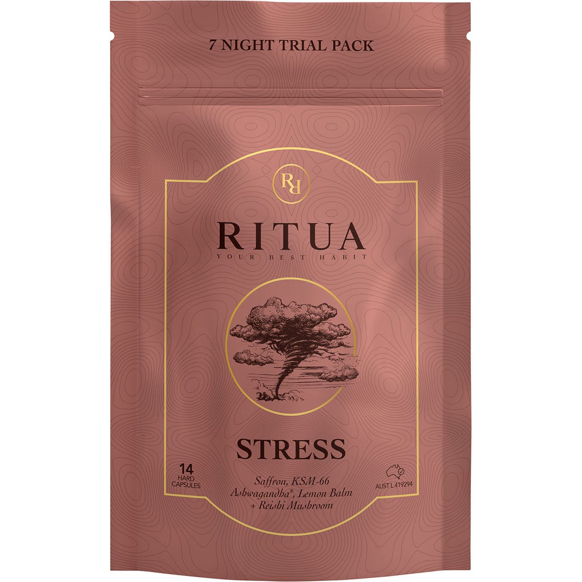 Ritua- STRESS Trial Pack Saffron Ashwagandha LemonBalm Reishi-14 Caps