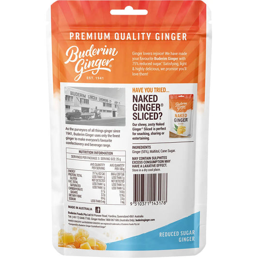 Buderim Ginger- Reduced Sugar Ginger 75% Less Sugar-125g
