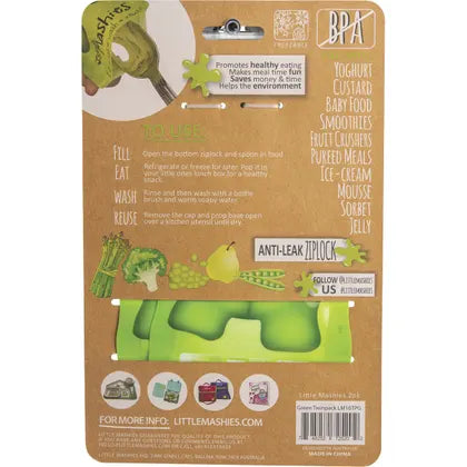 Little Mashies- Reusable Squeeze Pouch Green-2x130ml