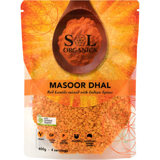 Sol Organics- Masoor Dhal Red Lentil Mix-400g