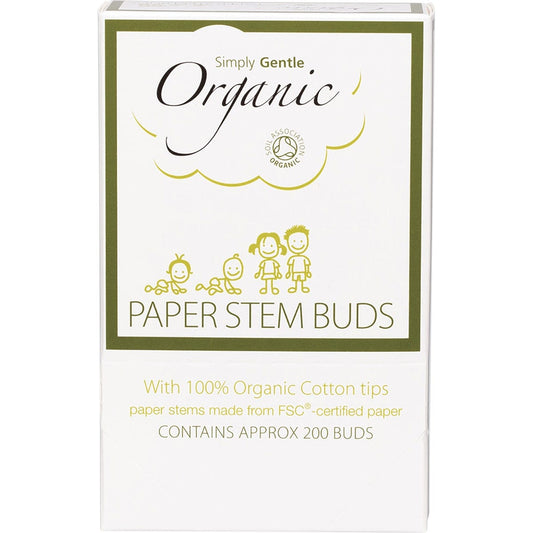 Simply Gentle Organic- Paper Stem Buds 100% Organic Cotton Tips-200pk