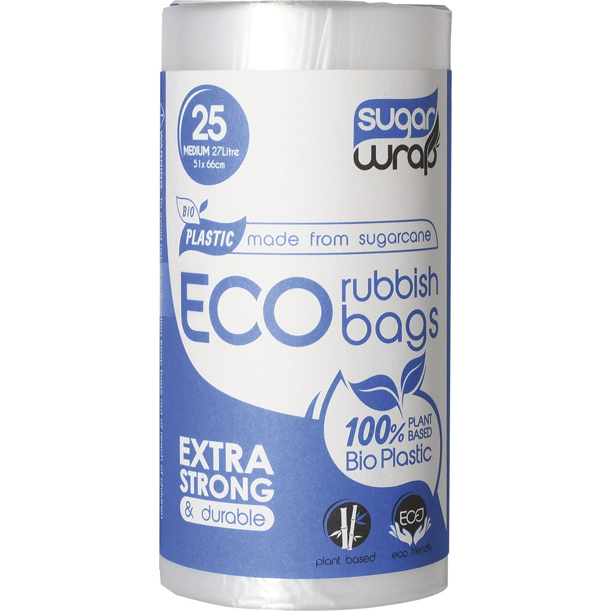 SugarWrap- Eco Rubbish Bags Made from Sugarcane Medium 27L-25pk