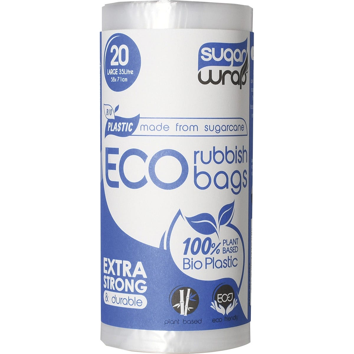 SugarWrap- Eco Rubbish Bags Made from Sugarcane Large 35L-20pk