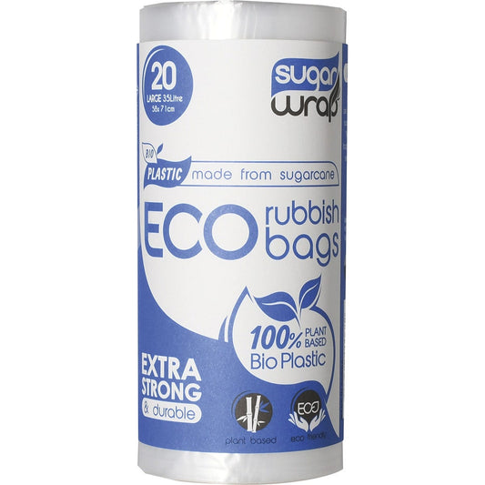 SugarWrap- Eco Rubbish Bags Made from Sugarcane Large 35L-20pk