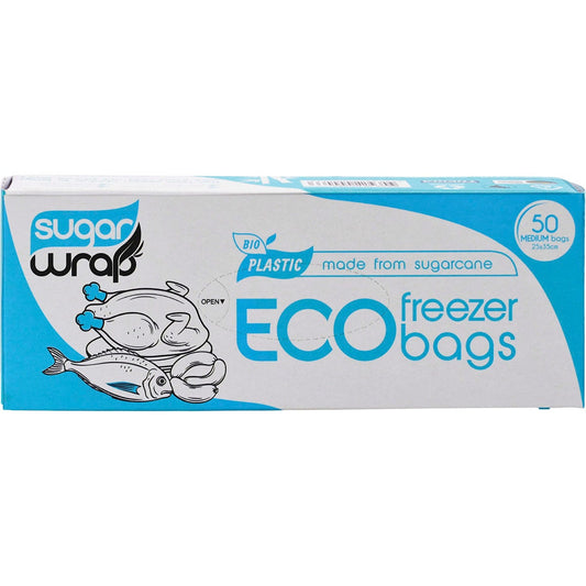 SugarWrap- Eco Freezer Bags Made from Sugarcane Medium-50pk