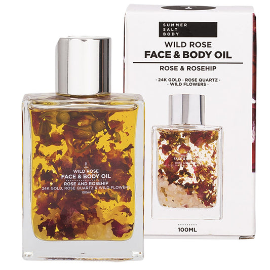Summer Salt Body- Face & Body Oil 24K Gold Wild Rose Rose Quartz-100ml