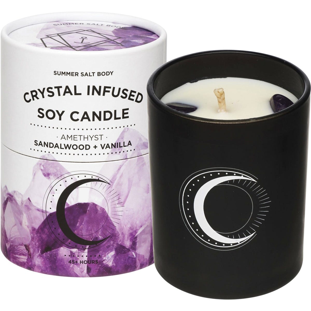 Summer Salt Body- Crystal Infused Soy Candle Amethyst Sandalwood & Vanilla-