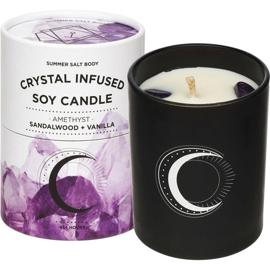 Summer Salt Body- Crystal Infused Soy Candle Amethyst Sandalwood & Vanilla-