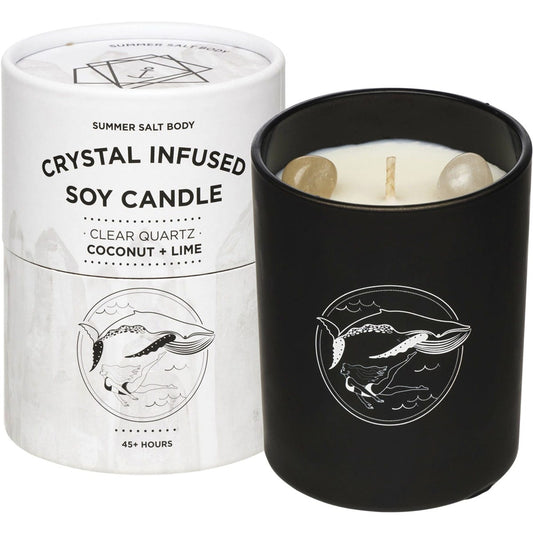 Summer Salt Body- Crystal Infused Soy Candle Clear Quartz Coconut & Lime-