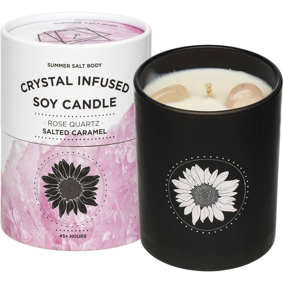 Summer Salt Body- Crystal Infused Soy Candle Rose Quartz Salted Caramel-