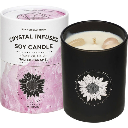 Summer Salt Body- Crystal Infused Soy Candle Rose Quartz Salted Caramel-