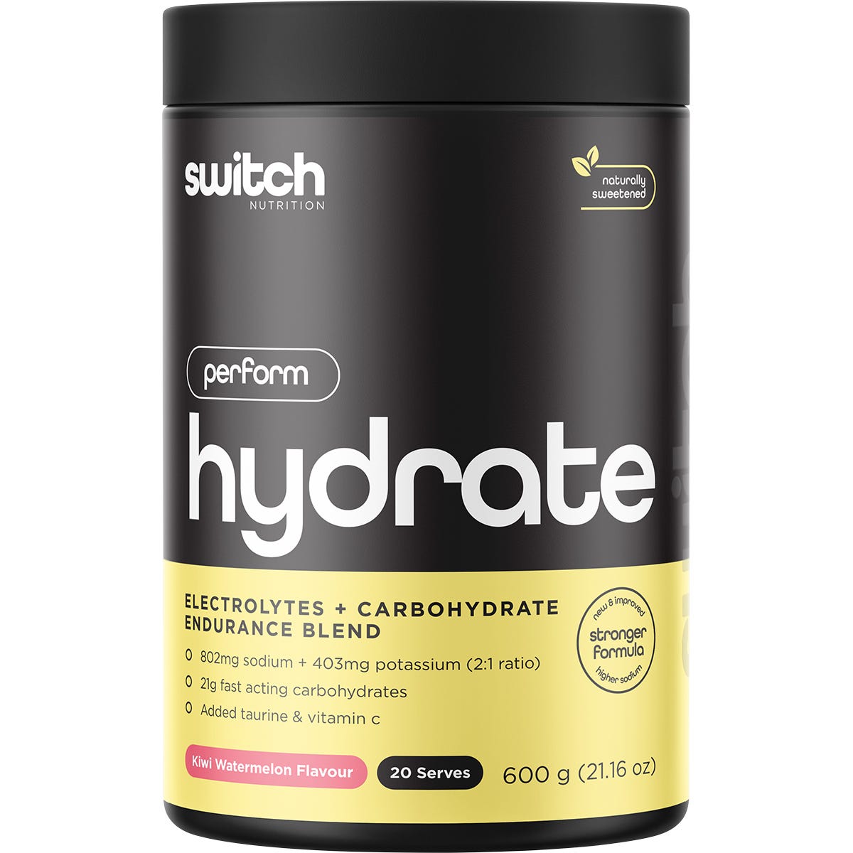 Switch Nutrition- Hydrate Perform Electrolytes & Carbs Kiwi Watermelon-600g