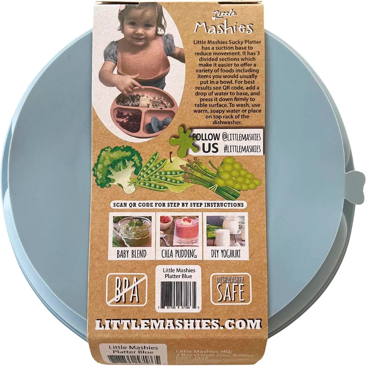 Little Mashies- Silicone Sucky Platter Plate Dusty Blue