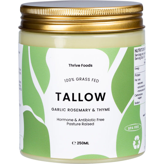 Thrive Tallow- 100% Grass Fed Tallow Garlic, Rosemary & Thyme-250ml