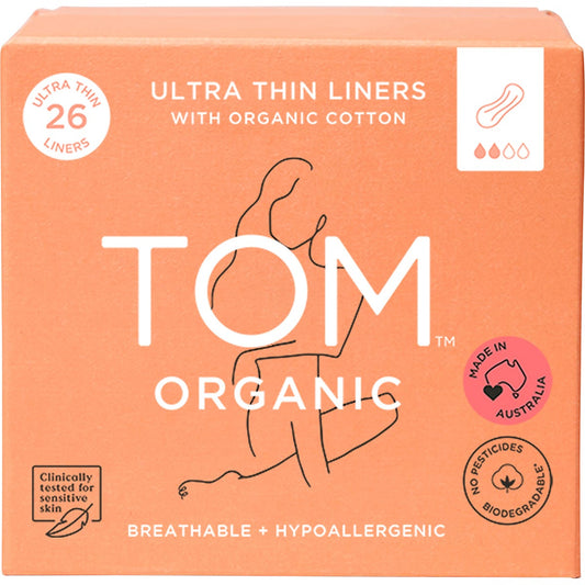 TOM Organic- Panty Liners Wrapped Ultra Thin Liners for Everyday-6x26pk