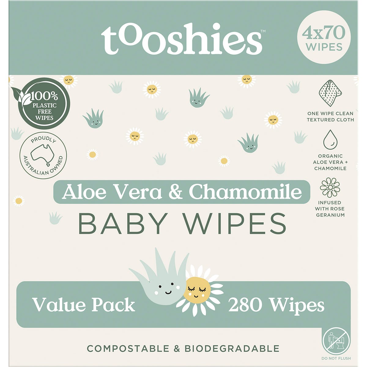 Tooshies- Eco Wipes Value Pack Aloe Vera & Chamomile-4x70pk