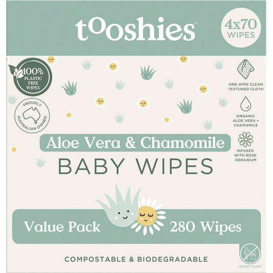 Tooshies- Eco Wipes Value Pack Aloe Vera & Chamomile-4x70pk