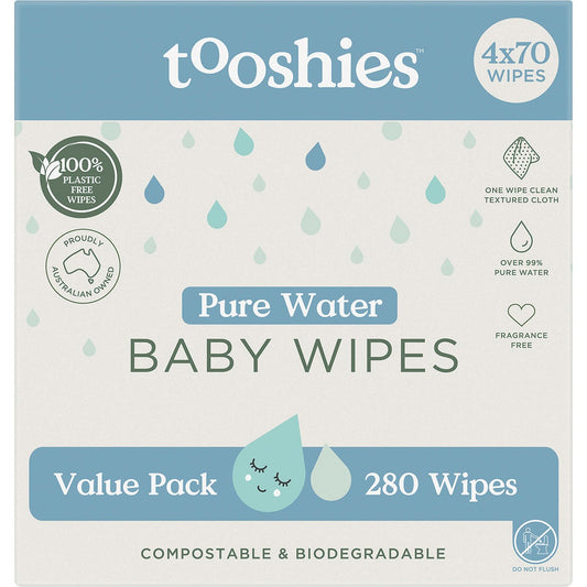 Tooshies- Pure Water Baby Wipes Value Pack-4x70pk