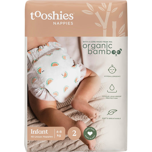 Tooshies- 74% Organic Bamboo Nappies Size 2 Infant 4-8kg-2x48pk