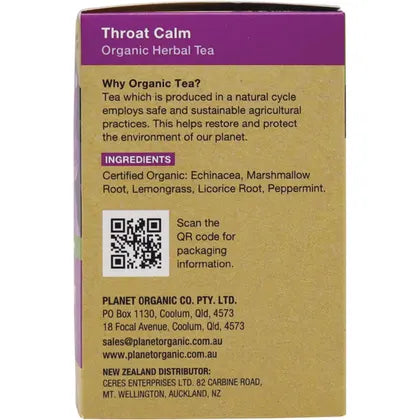 Planet Organic- Throat Calm Herbal Tea Bags-25pk