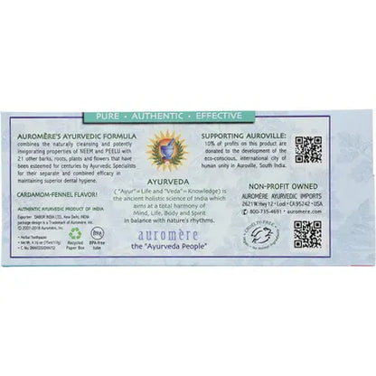 Auromere- Toothpaste Ayurvedic Cardamom Fennel Fluoride Free-6x117g