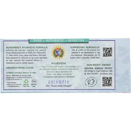 Auromere- Toothpaste Ayurvedic Cardamom Fennel Fluoride Free-6x117g