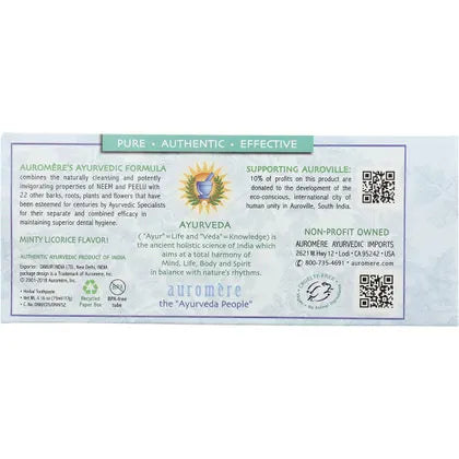 Auromere- Toothpaste Ayurvedic Classic Licorice Fluoride Free-6x117g