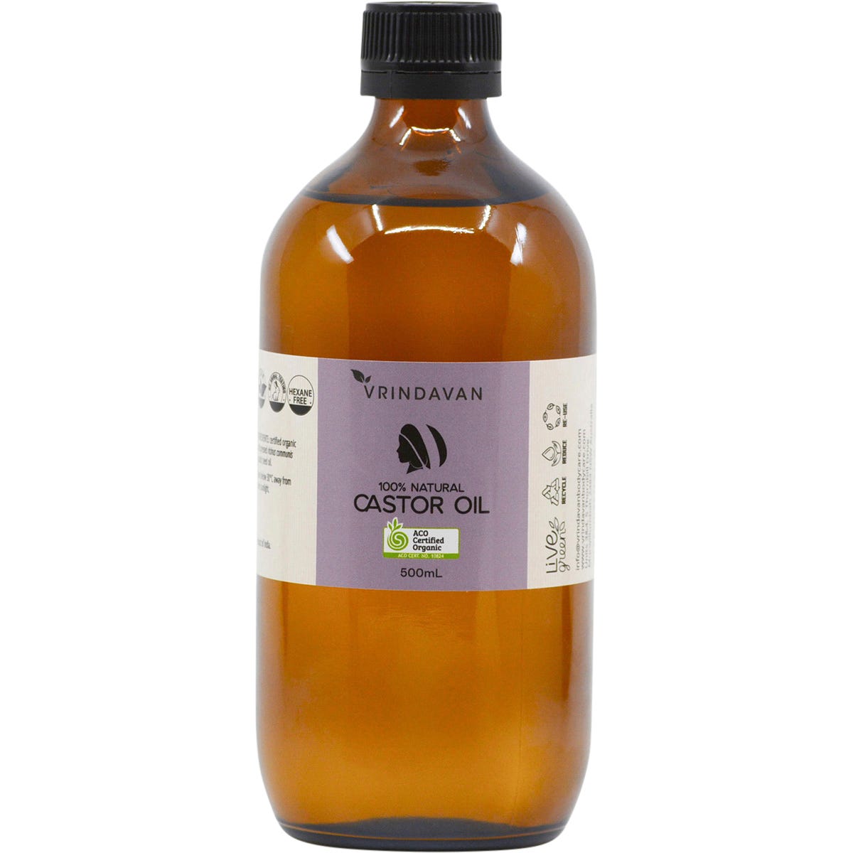 Vrindavan- Castor Oil 100% Natural - Amber Glass Bottle-500ml