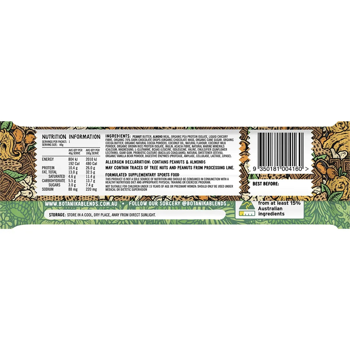 Botanika Blends- Vegan Protein Bars Choc Chip Peanut Butter-12x40g