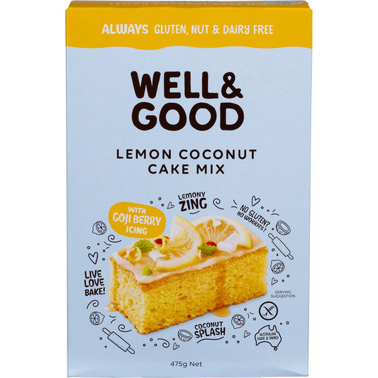 Well & Good- Lemon Coconut Cake Mix with Goji Berry Icing-475g
