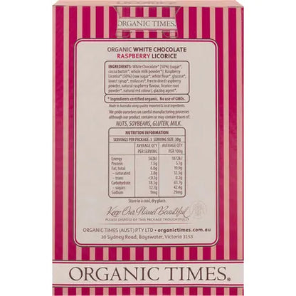 Organic Times- White Chocolate Raspberry Licorice-150g