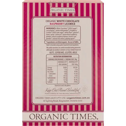 Organic Times- White Chocolate Raspberry Licorice-150g