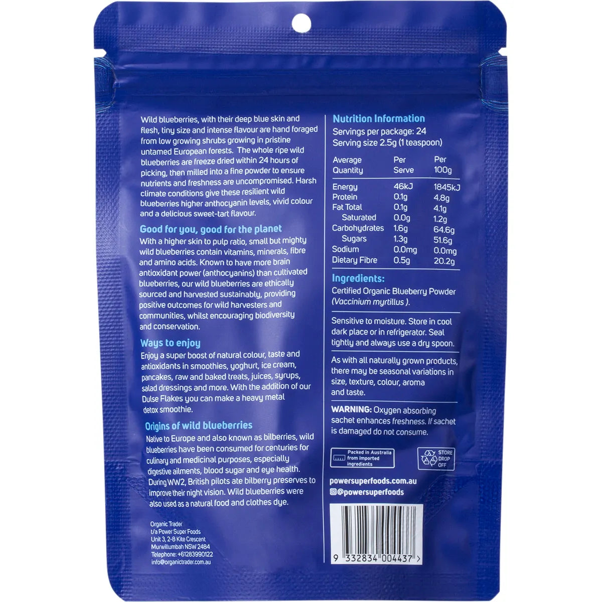 Power Super Foods- Wild Blueberry Powder Certified Organic -60g