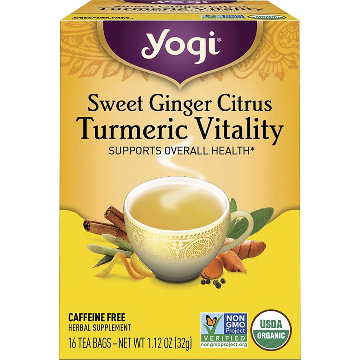Yogi Tea- Herbal Tea Bags Sweet Ginger Citrus Turmeric Vitality-16pk